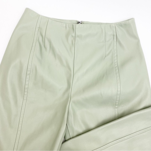 NEW Free People Real Deal Slit Flare Vegan Faux Leather High Rise Pants: Green - Picture 6 of 10